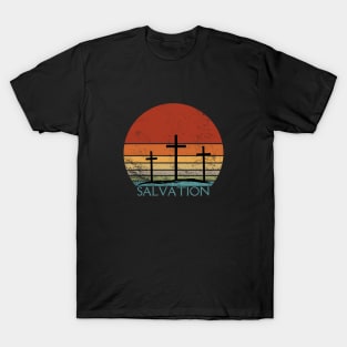 Salvation Christian Cross Sunset Silhouette Design T-Shirt